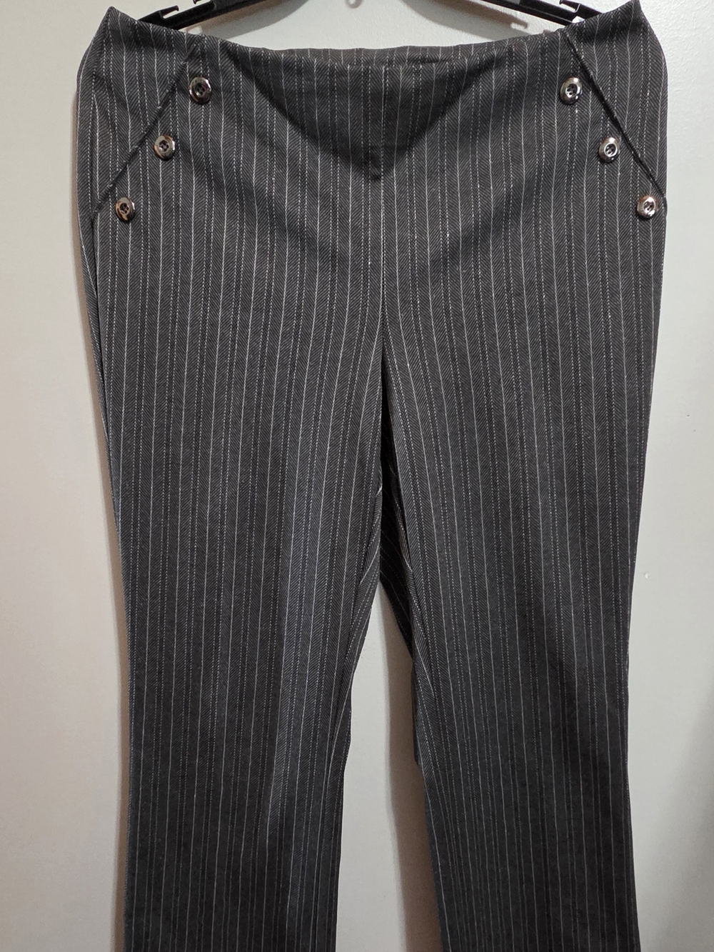 Soho Charcoal Pinstripe Straight-Leg Pants with Button Details